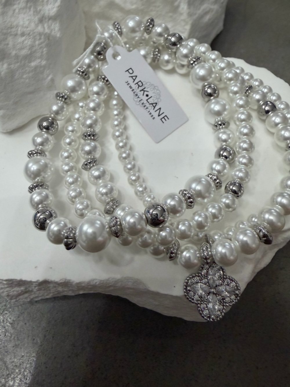 Park Lane Womens Elegant Vera Bracelet Pearl Multi Strand Silver Crystal Charm - Picture 2 of 3